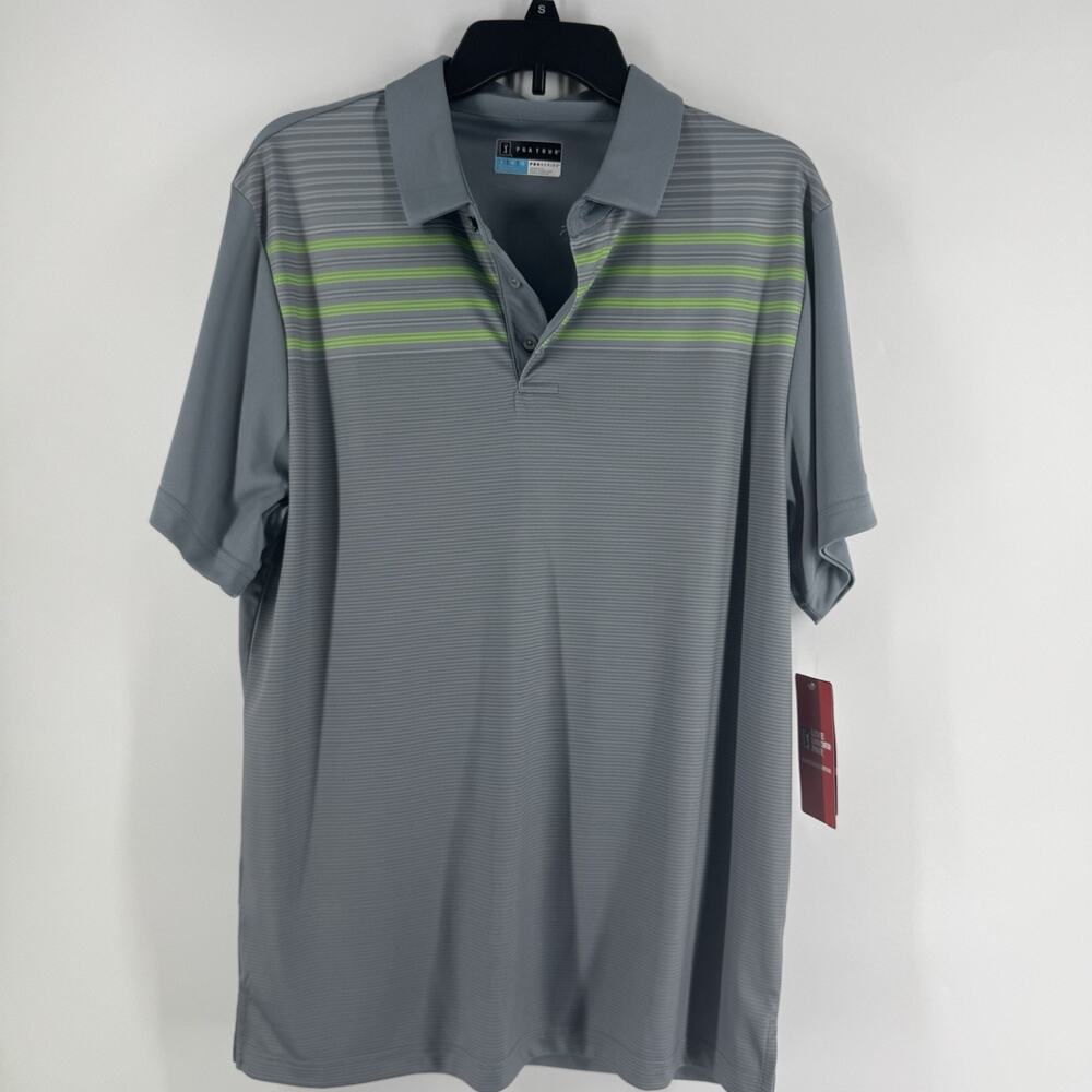 PGA Tour NWT Polo Shirt Mens L Gray Pro Series Short Sleeve Sun Protection 50